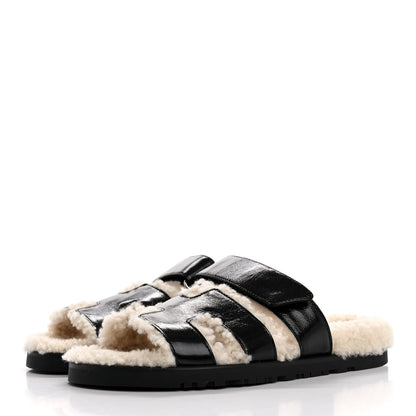 Hermes Glazed Nappa Woolskin Womens Chypre Sandals 36 Black Ecru 4 of 10
