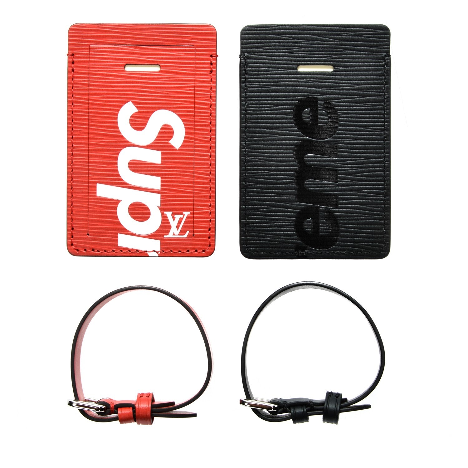 Louis Vuitton X SUPREME Epi Luggage Tag Set Black Red 1 of 4