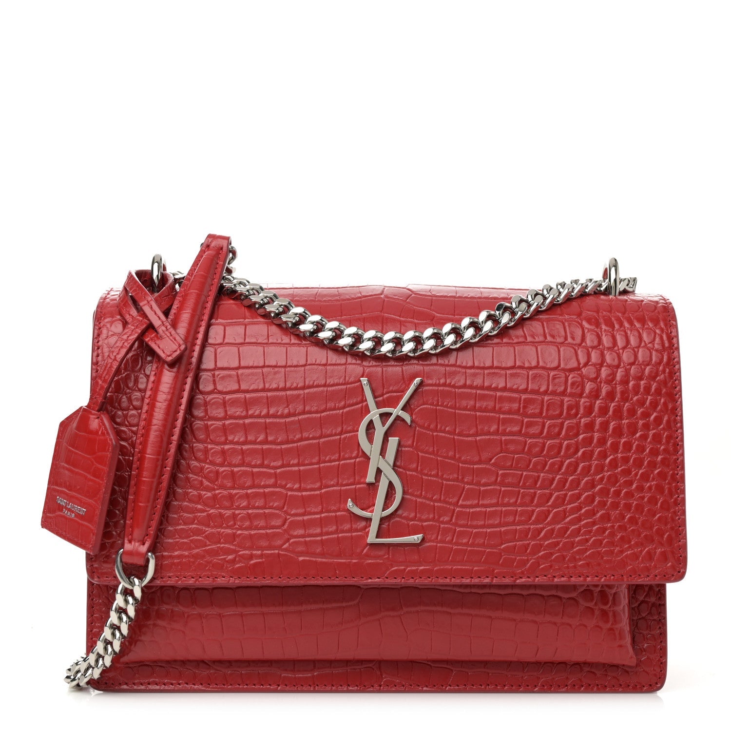 Saint Laurent Calfskin Crocodile Embossed Medium Monogram Sunset Rouge Eros 1 of 10