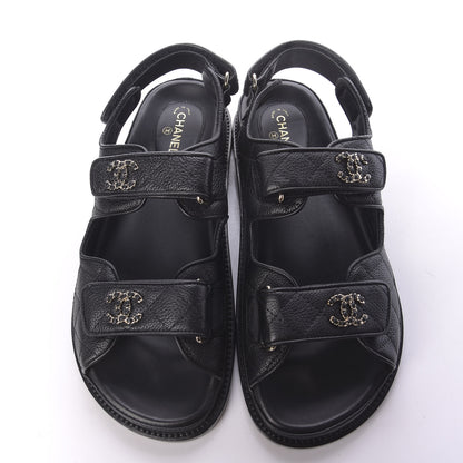 Chanel Grained Calfskin Velcro Dad Sandals 38 Black 6 of 11