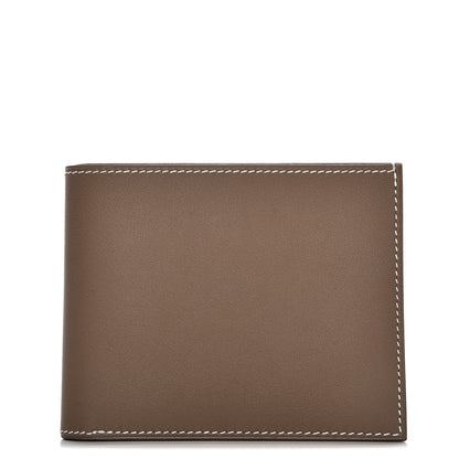 Hermes Swift Silk Printed Citizen Twill Compact Wallet Etoupe Bleu Thalassa 1 of 8