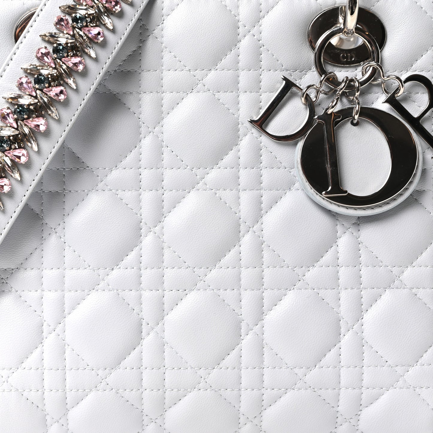 Lambskin Cannage Medium Lady Dior Crystal Strap Light Blue