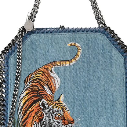 Stella McCartney Denim Embroidered Tiger Mini Falabella Tote Blue 8 of 10