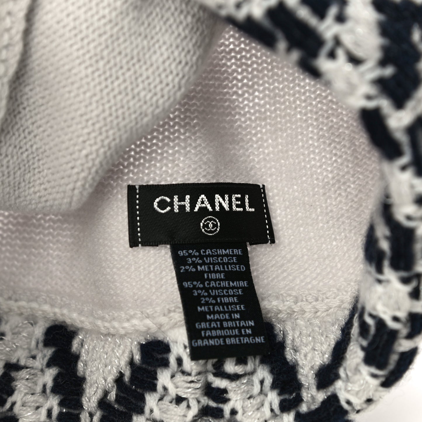 Cashmere Blend CC Beanie Hat With Gloves Set White Navy Blue
