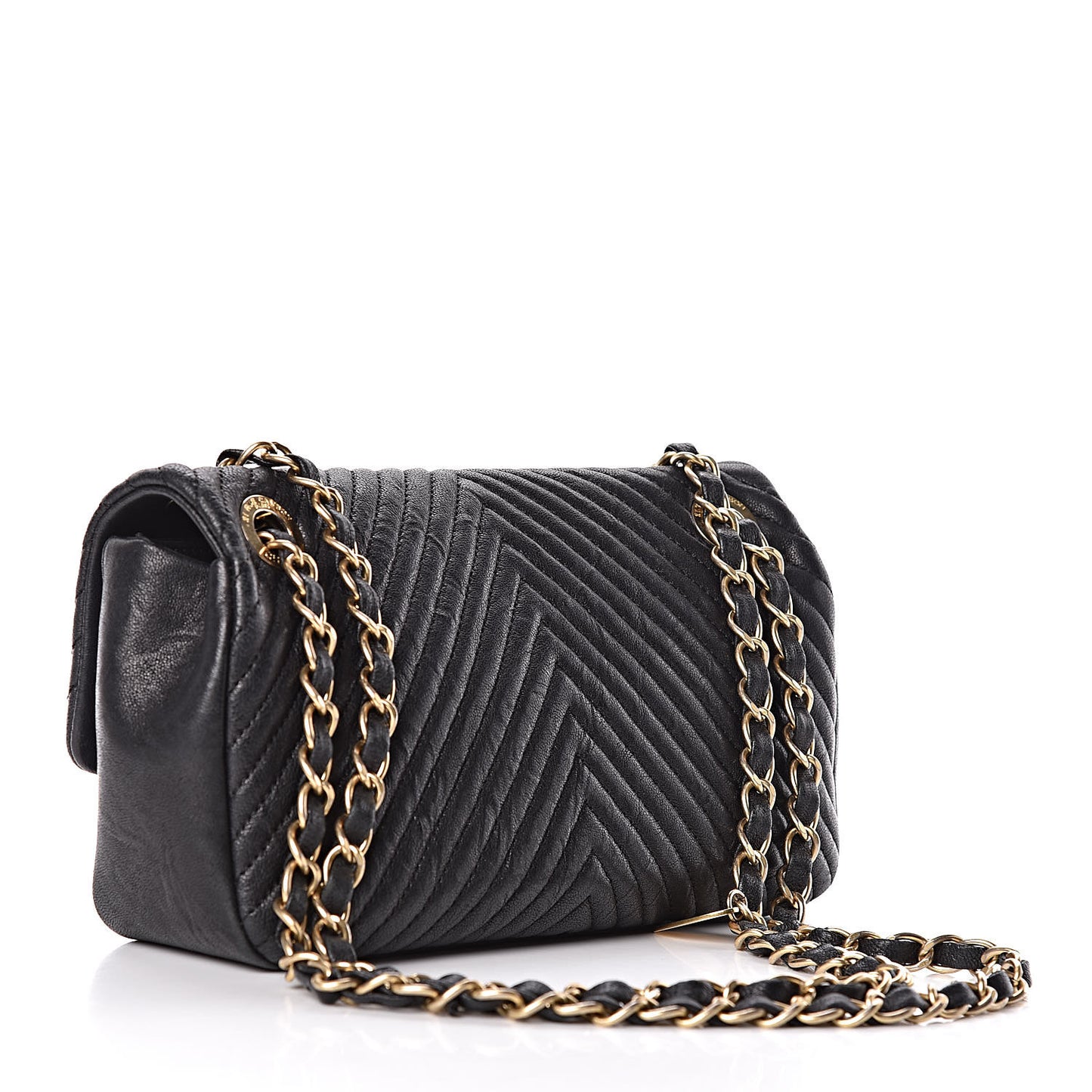 Calfskin Surpique Chevron Small Flap Black