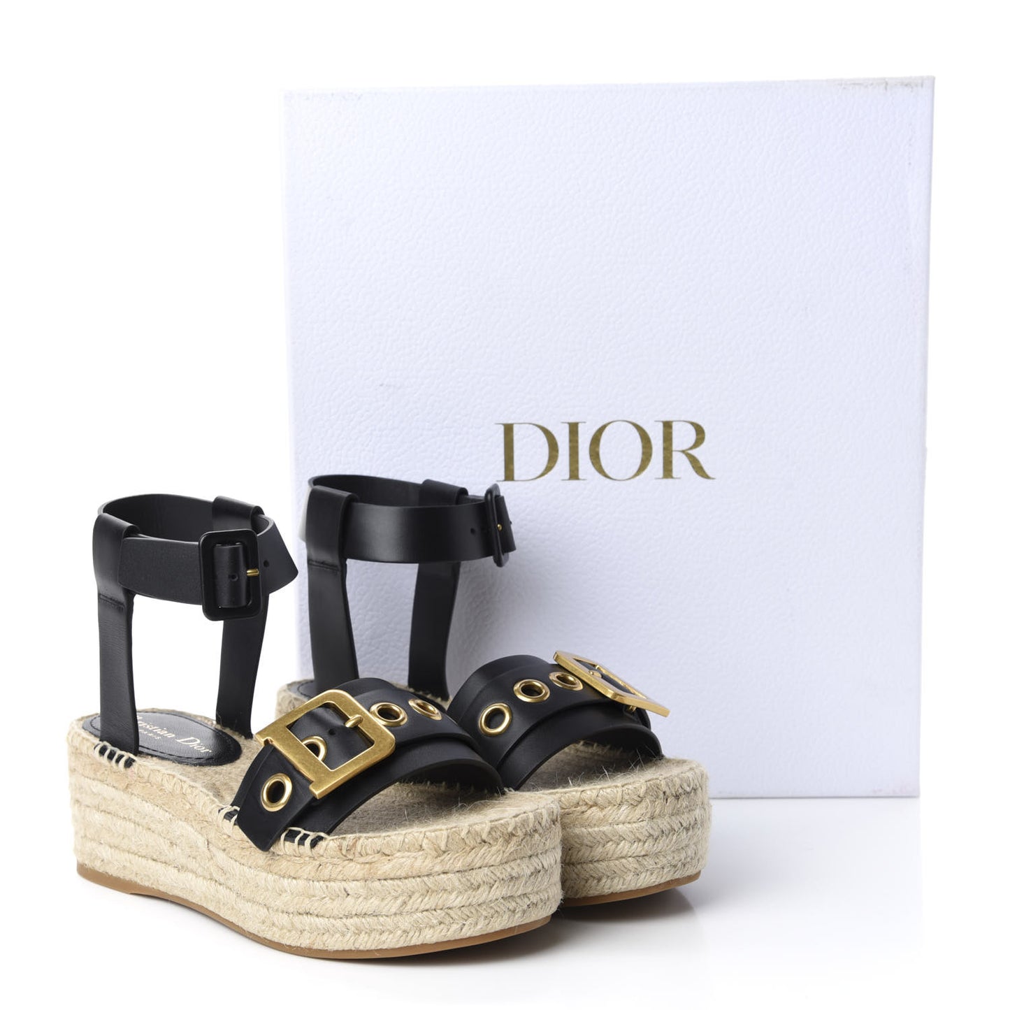 Calfskin D-Dior Espadrille Platform Sandals 37 Black