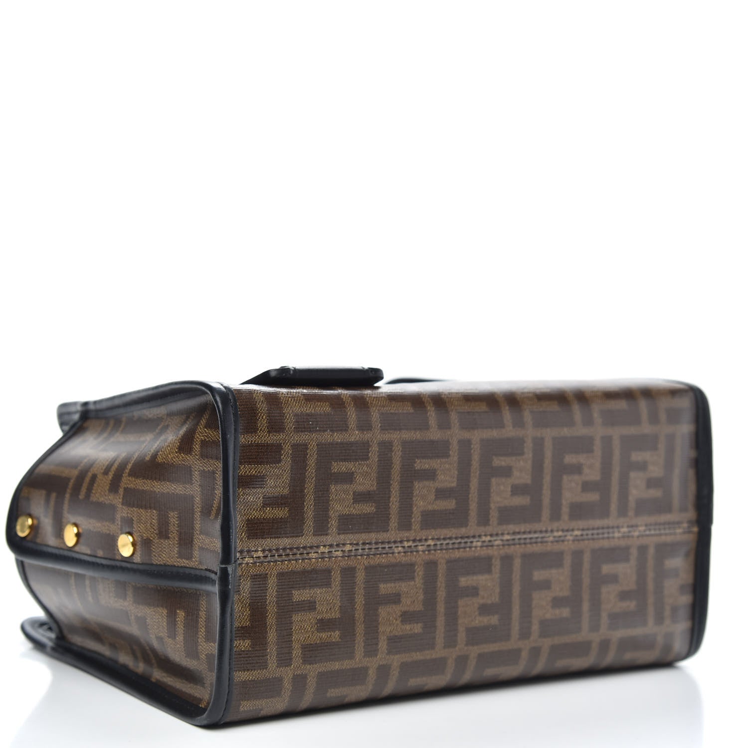 Fendi Glazed Fabric Vitello Century FF 1974 Stamp Patch Mini Peekaboo Defender Cover Mogano Panna Black 4 of 9