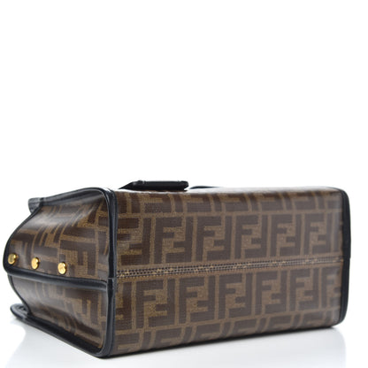 Fendi Glazed Fabric Vitello Century FF 1974 Stamp Patch Mini Peekaboo Defender Cover Mogano Panna Black 4 of 9