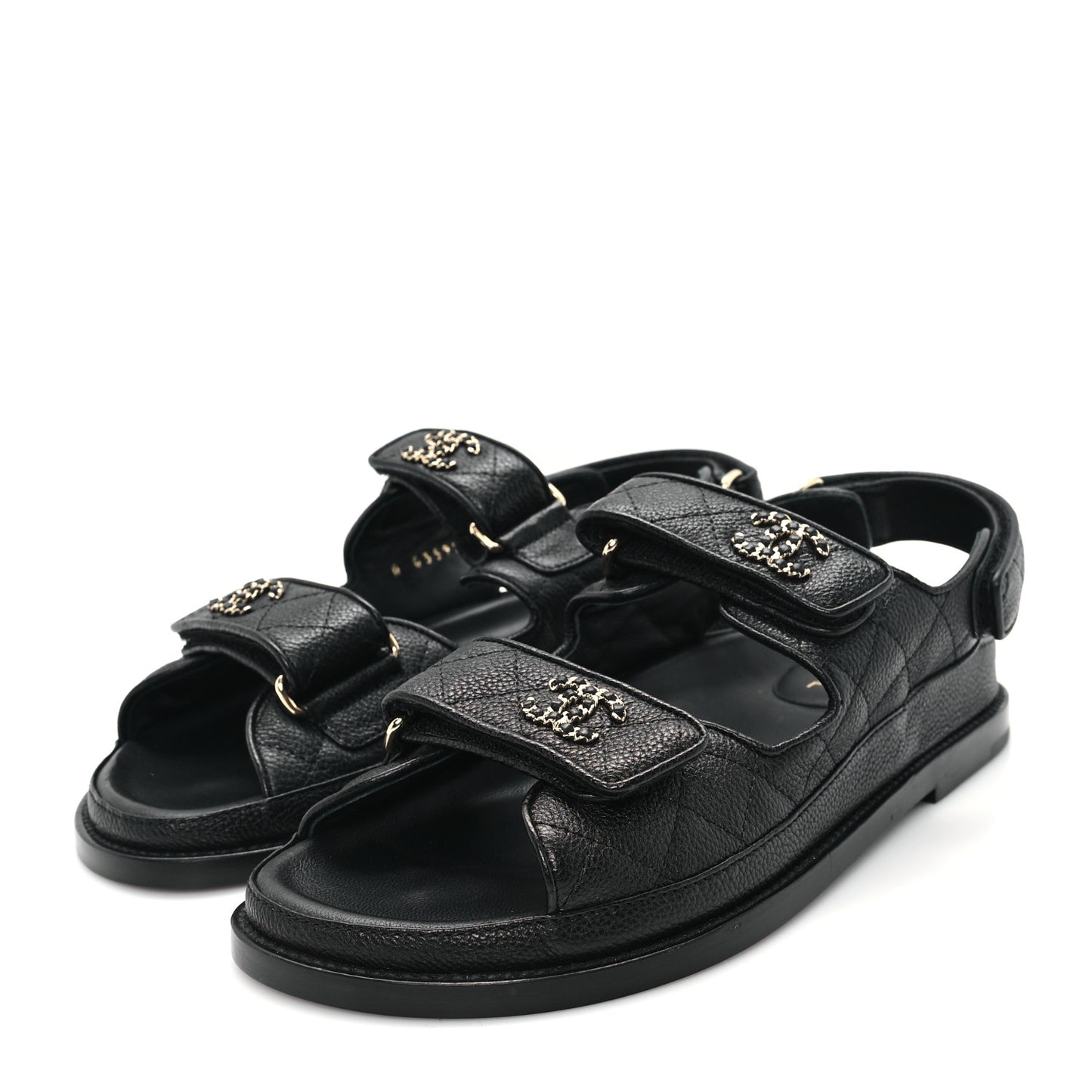 Grained Calfskin Velcro Dad Sandals 37 Black