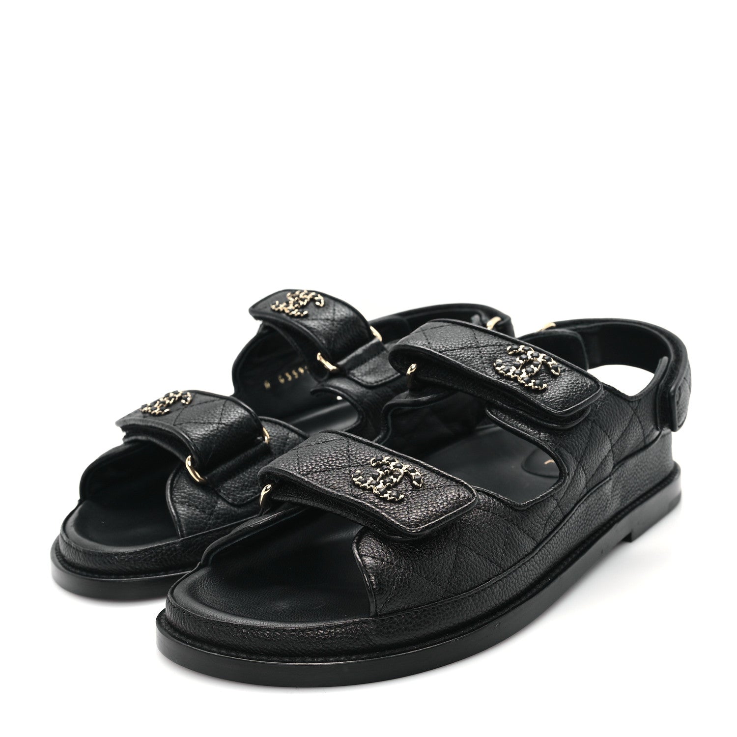 Chanel Grained Calfskin Velcro Dad Sandals 37 Black 4 of 10