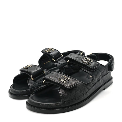 Chanel Grained Calfskin Velcro Dad Sandals 37 Black 4 of 10