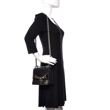 Fendi Vitello Liberty Lucido Metal Monster Eyes Studded Small Kan I Shoulder Bag Black 2 of 9