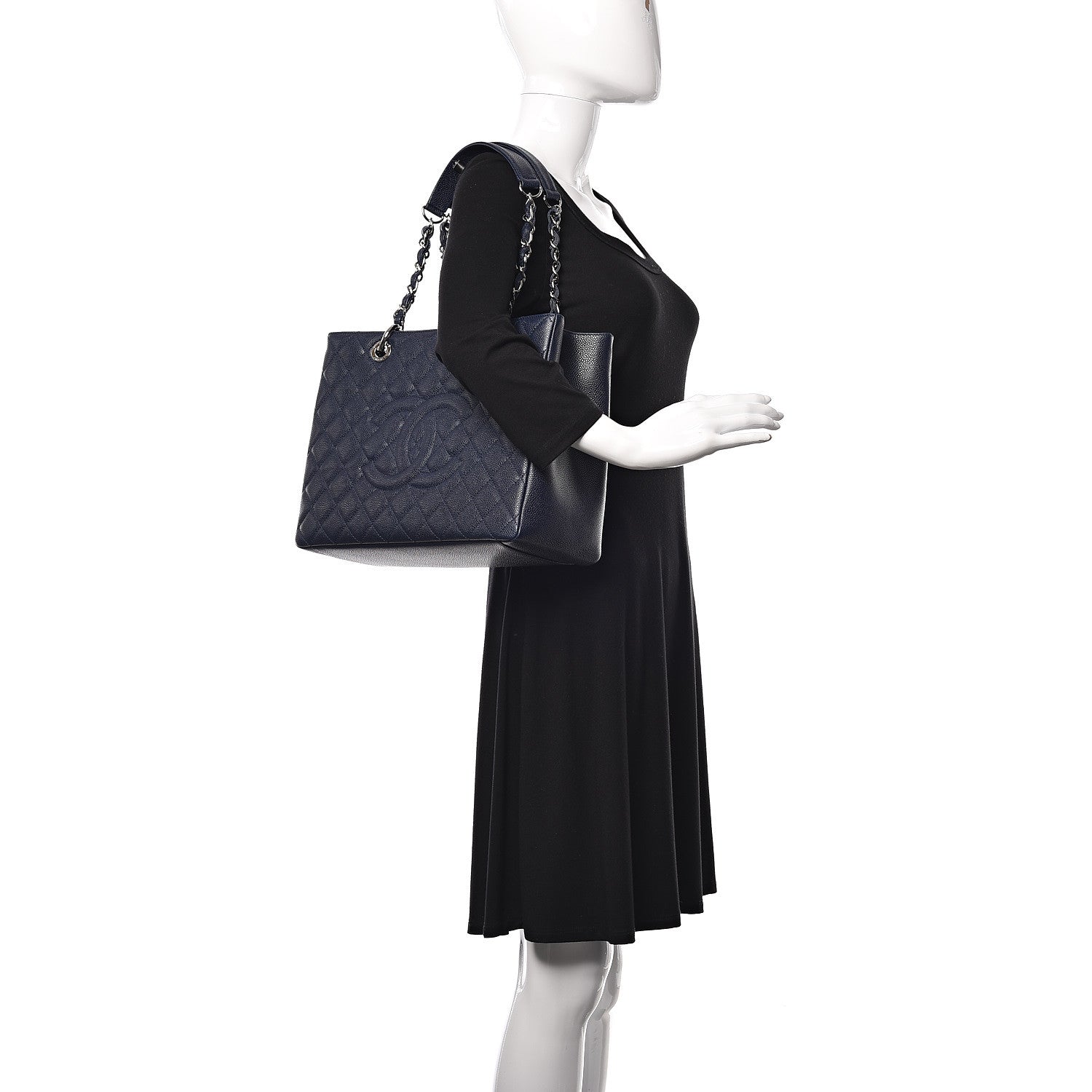 Chanel Caviar Quilted Grand Shopping Tote GST Navy Blue 2 of 11