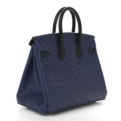 Hermes Ostrich Bi-Color Birkin 25 Bleu Iris Black 3 of 11