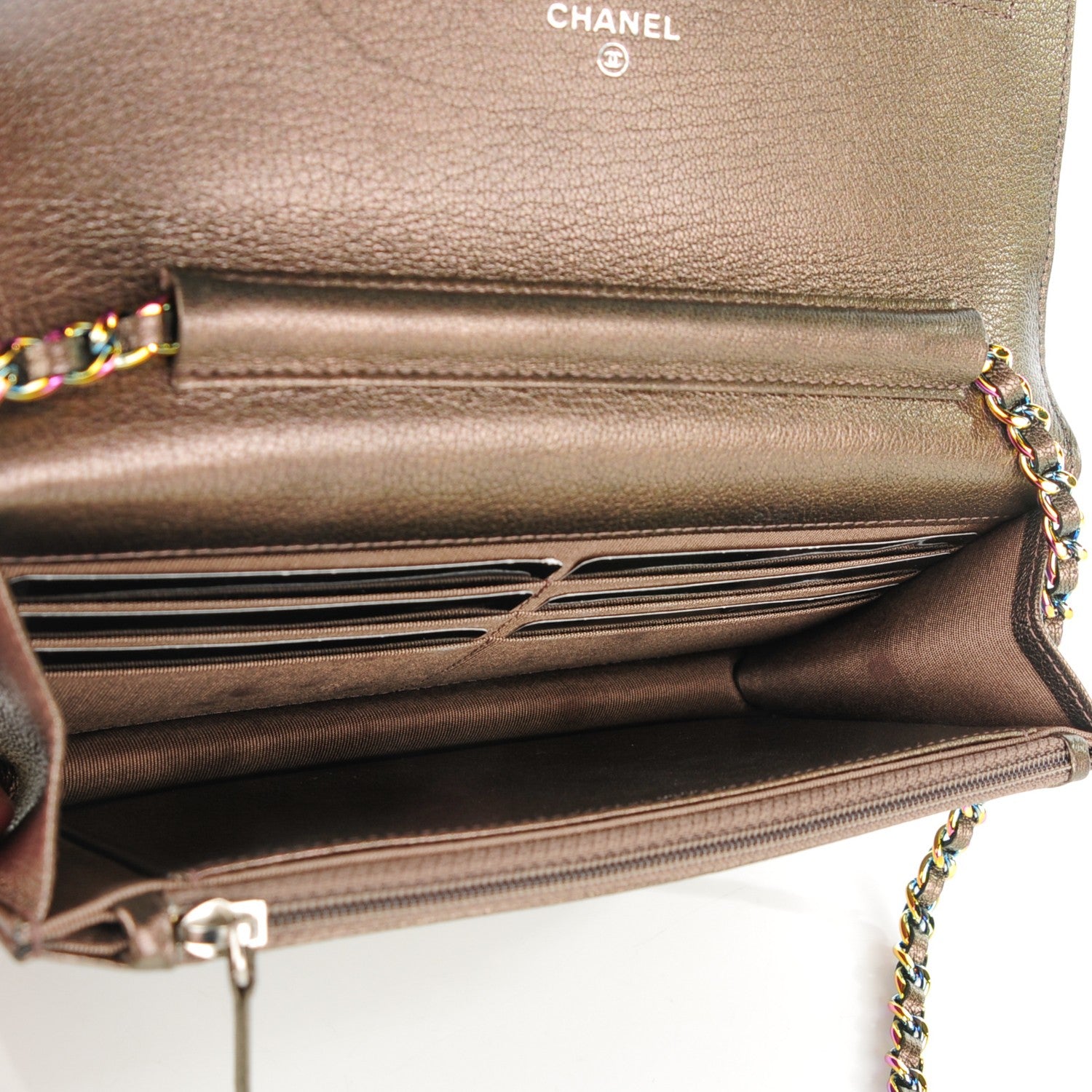 Chanel Iridescent Goatskin Quilted Wallet On Chain WOC Dark Bronze 5 of 8