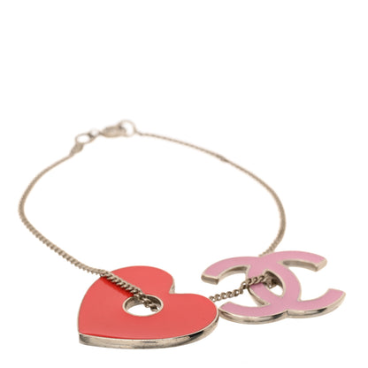 Chanel Enamel Heart CC Charm Bracelet Red Pink Silver 1 of 5