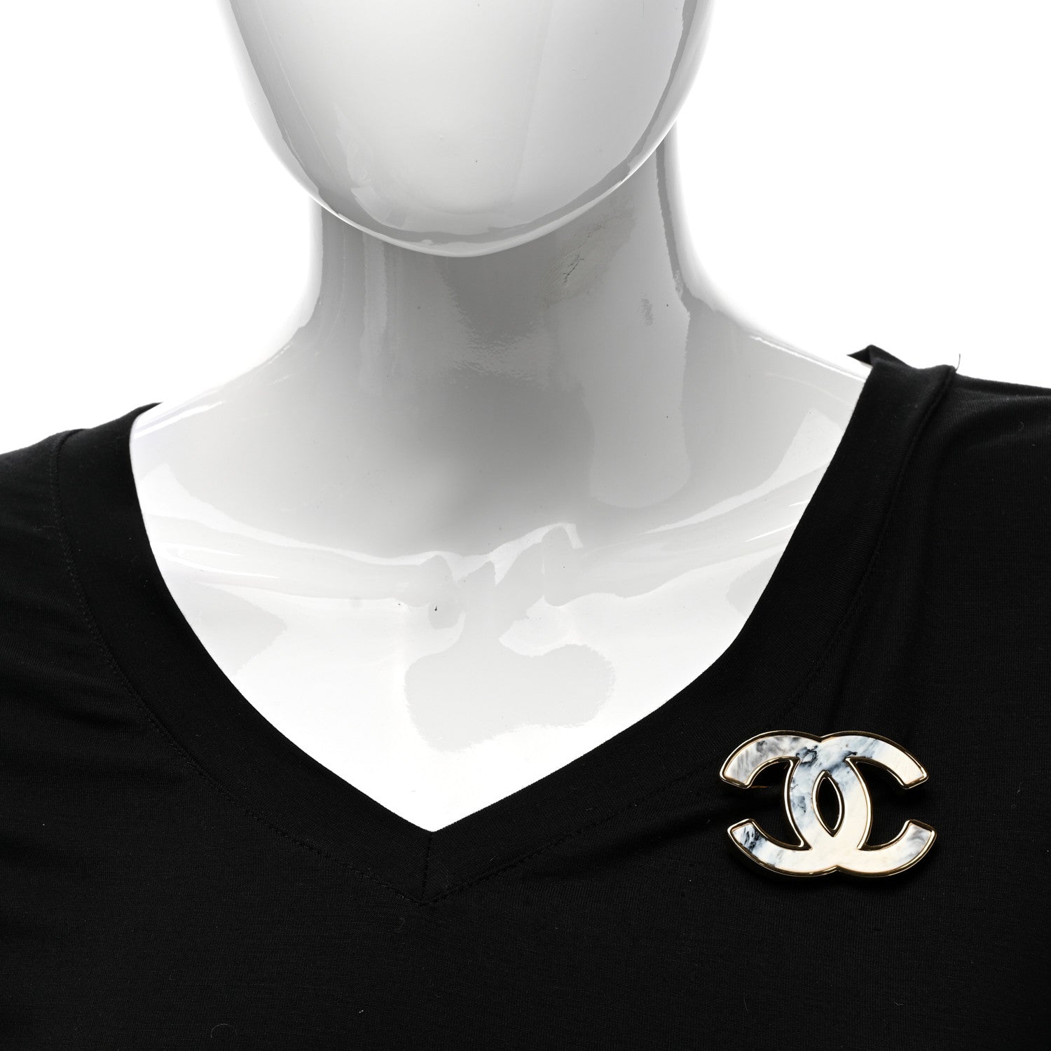 Chanel Metal Marbled Enamel CC Brooch White Light Gold 2 of 5
