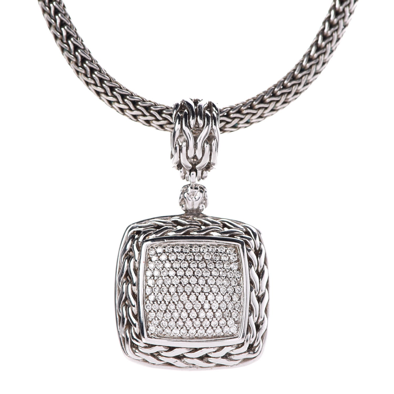 John Hardy Sterling Silver Diamond Classic Chain Enhancer Pendant Necklace 4 of 7