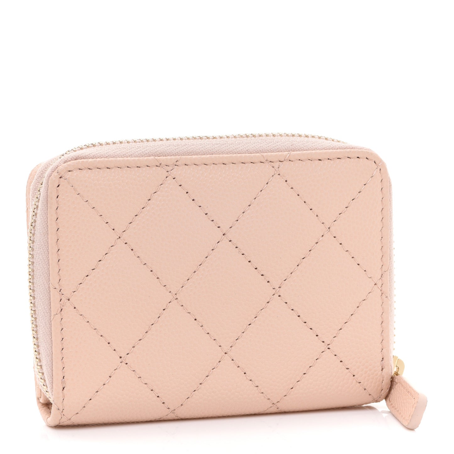 Caviar Quilted Compact Zipped Wallet Beige