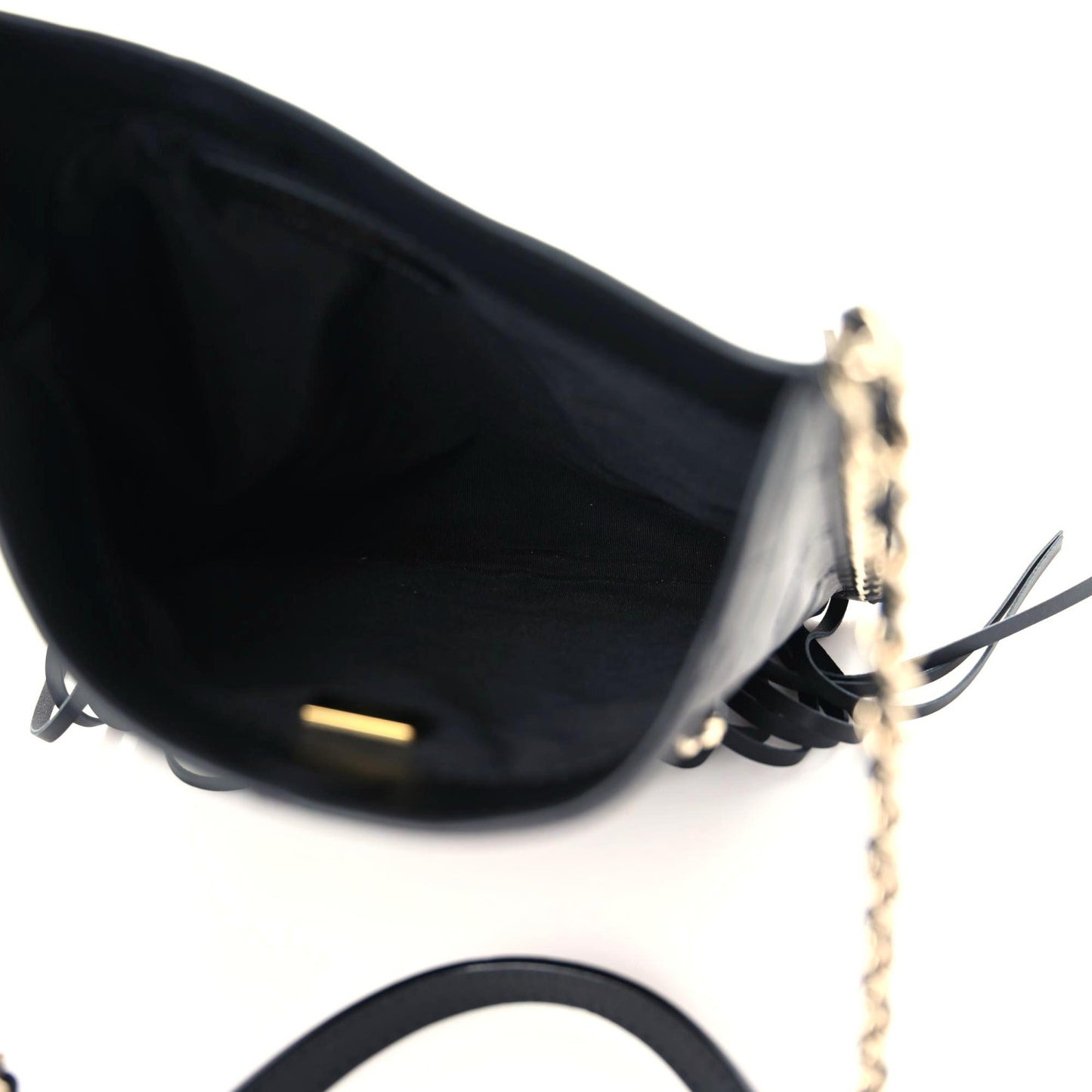 Calfskin Quilted Fringe Small Shopping Bag Black