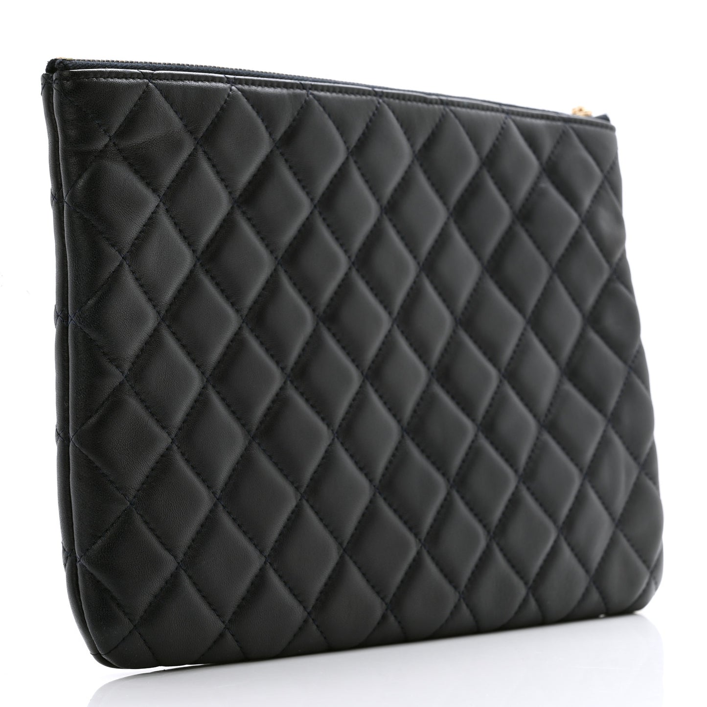 Lambskin Quilted Medium Cosmetic Case Navy Blue