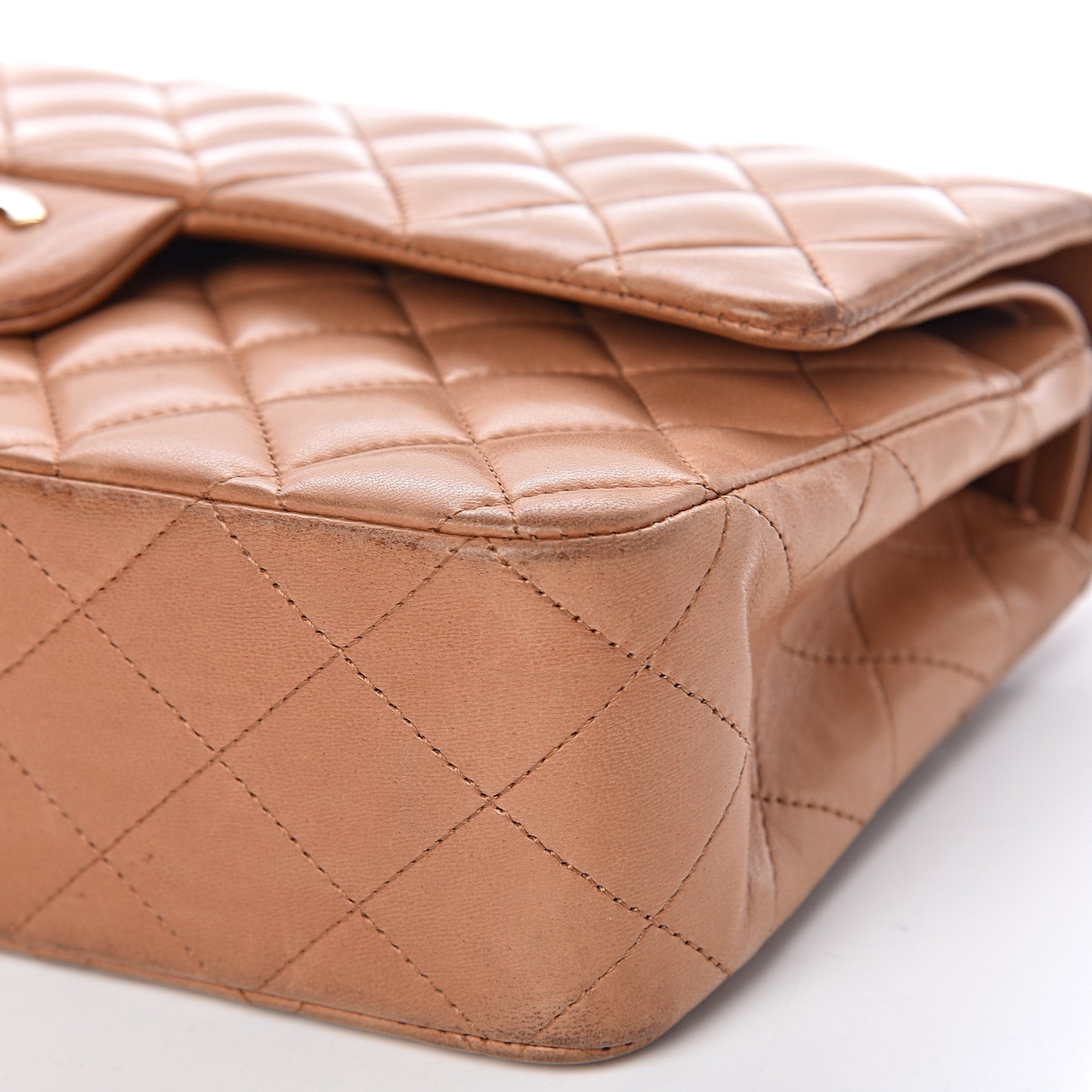 Lambskin Quilted Medium Double Flap Dark Beige