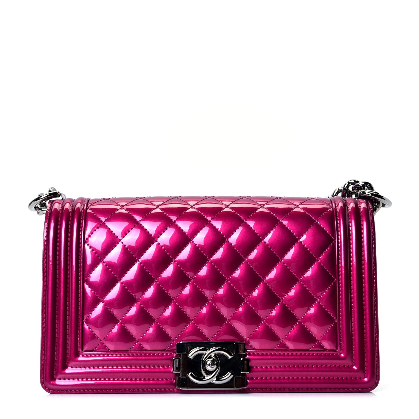Metallic Patent Calfskin Quilted Medium Boy Flap Pink