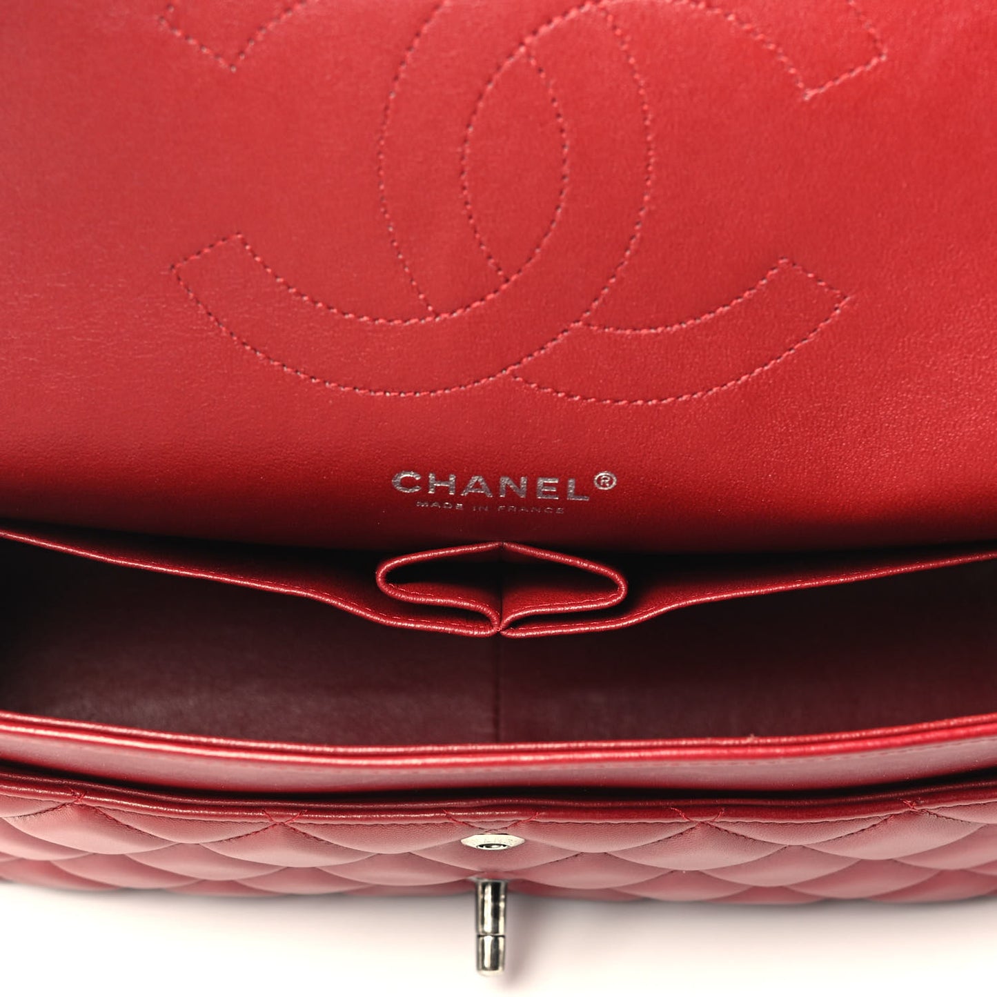 Lambskin Quilted Jumbo Double Flap Red