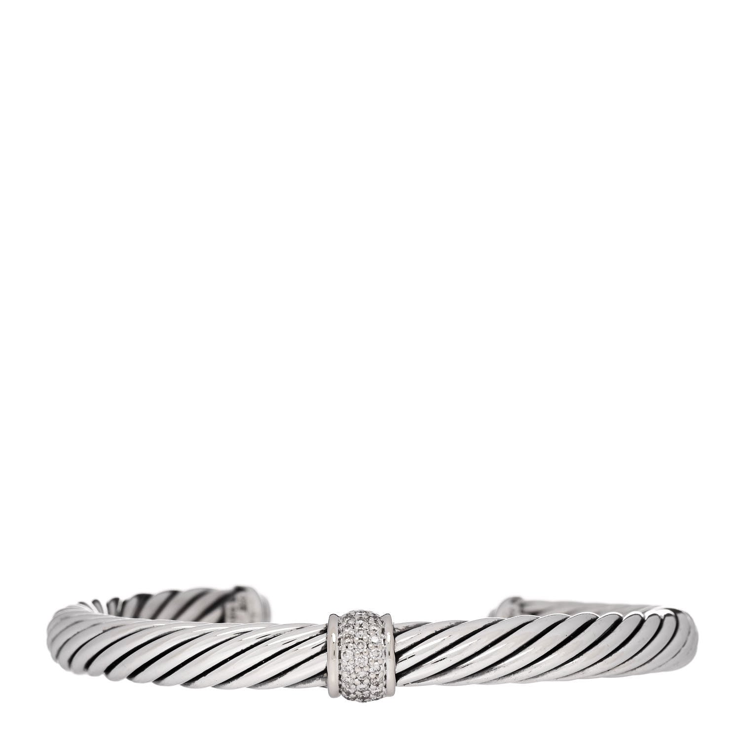 David Yurman Sterling Silver 18K White Gold Diamond 7mm Cable Classics Station Bracelet 1 of 3