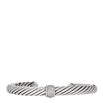 David Yurman Sterling Silver 18K White Gold Diamond 7mm Cable Classics Station Bracelet 1 of 3