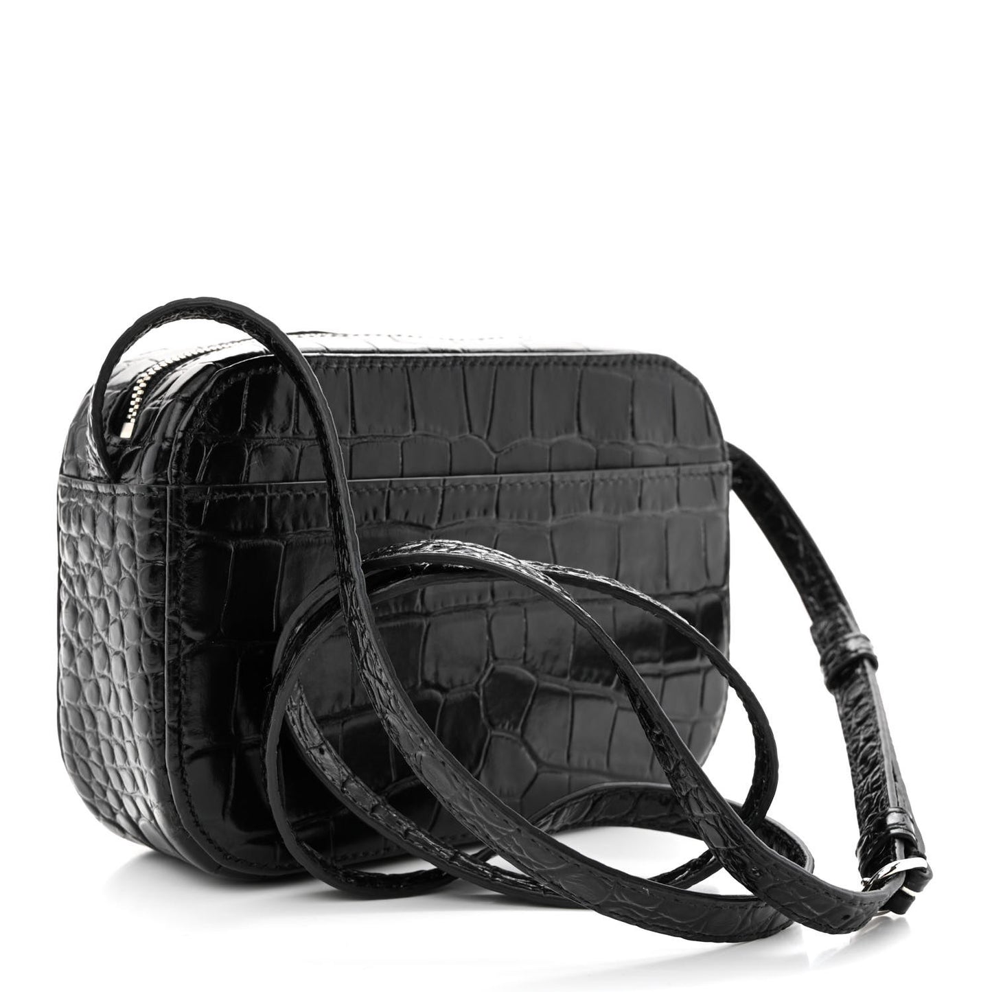 Shiny Calfskin Logo Crocodile Embossed XS Everyday Camera Bag Black