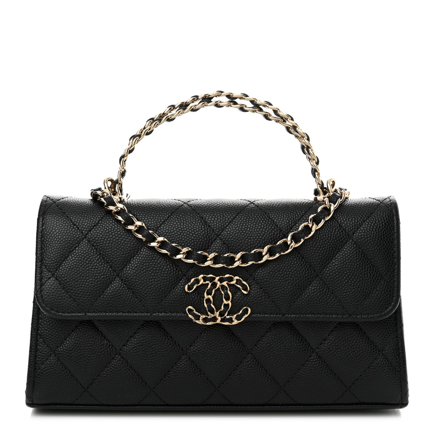 Chanel Caviar Quilted Chain Match Top Handle Phone Holder With Chain Black 1 of 15