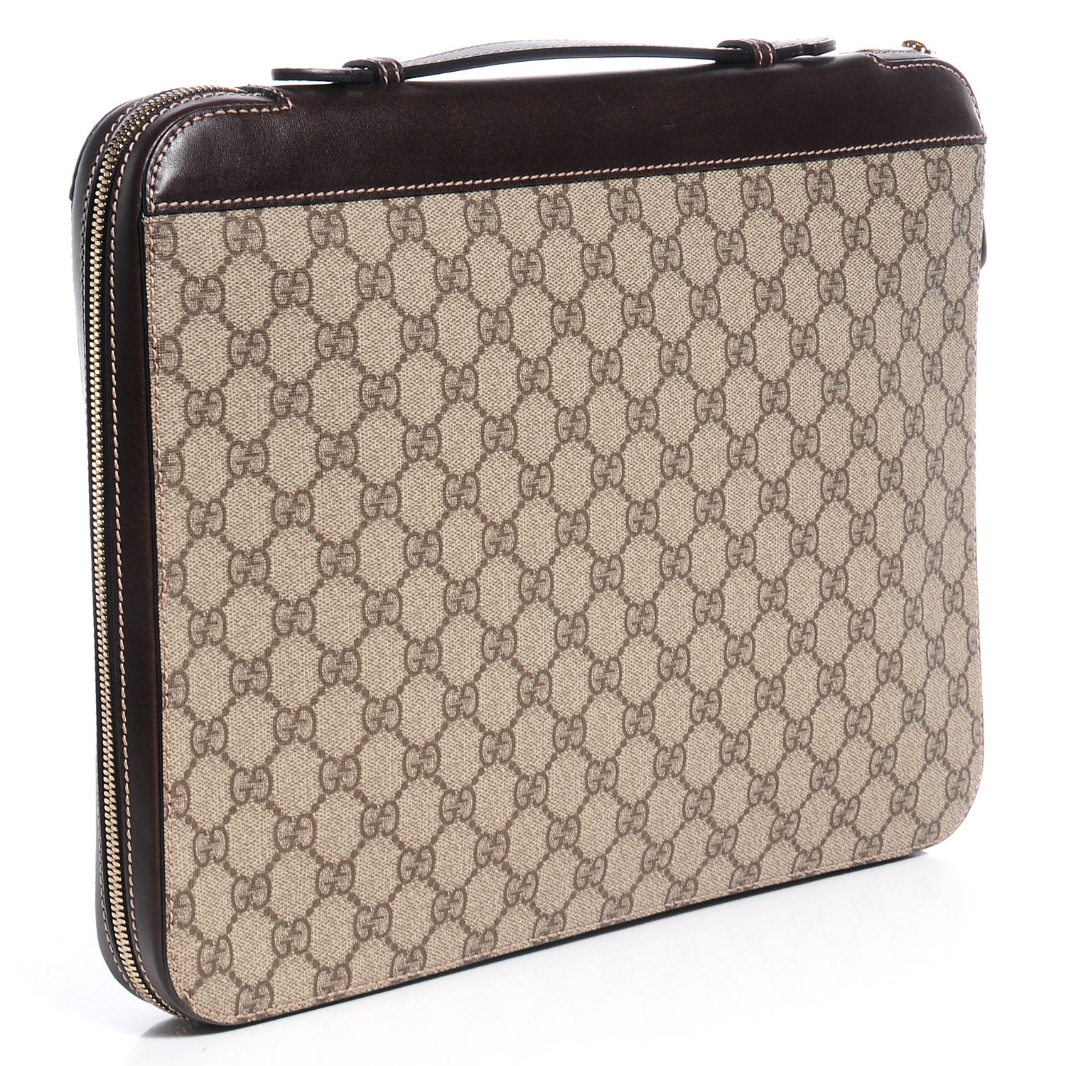 Gucci GG Plus Monogram Selleria Calfskin Document Portfolio Case Beige Ebony Cocoa 3 of 7