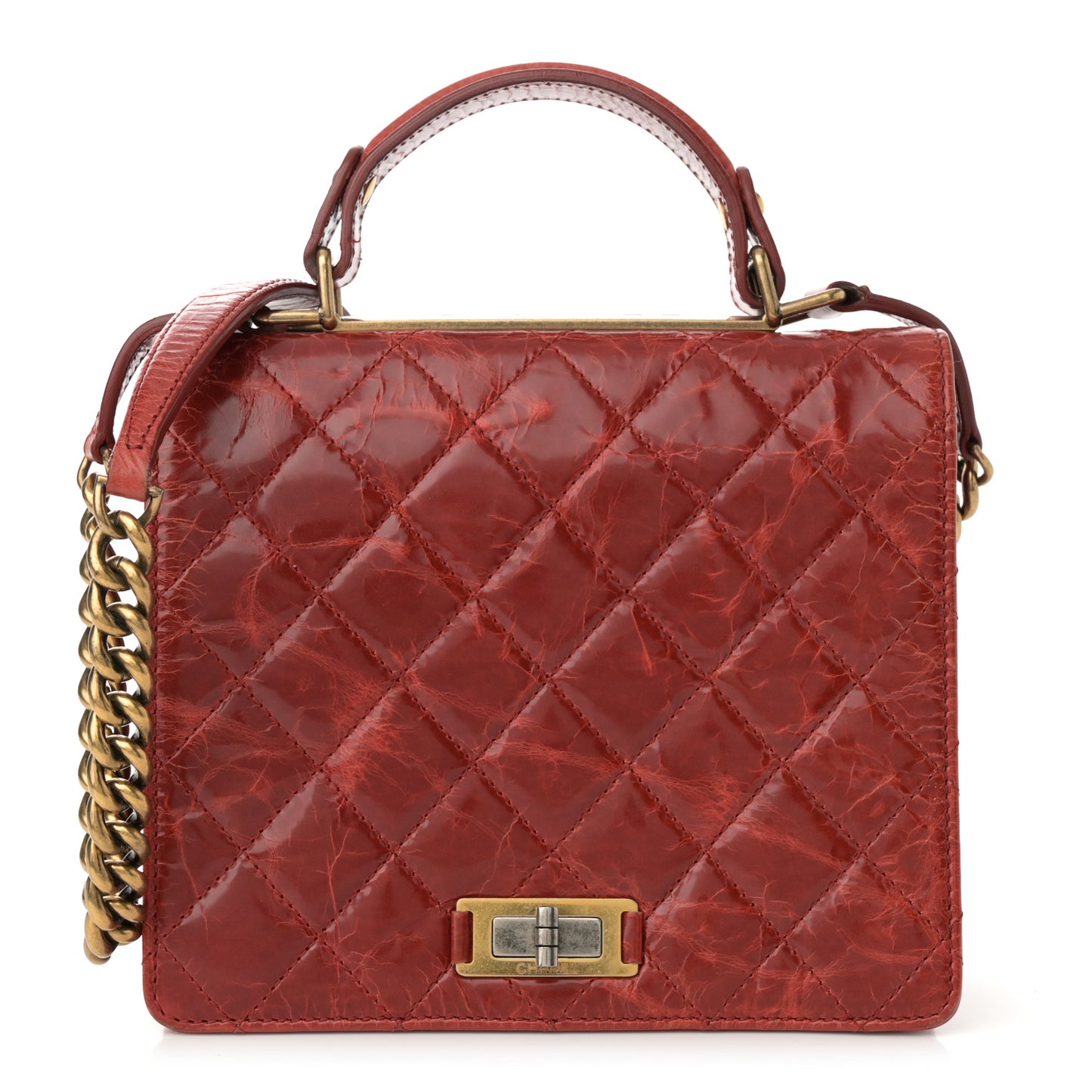 Glazed Calfskin Quilted Rita Top Handle Flap Red