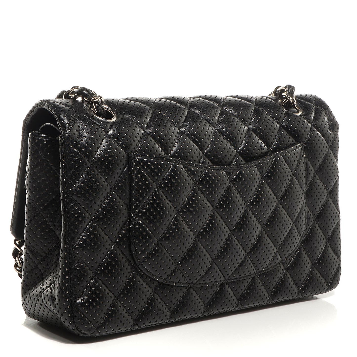 Lambskin Perforated Medium Double Flap Black