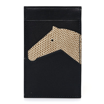 Hermes Polished Lizard Evercolor Sombrero II Les Petits Chevaux Card Holder Black Ficelle 1 of 10