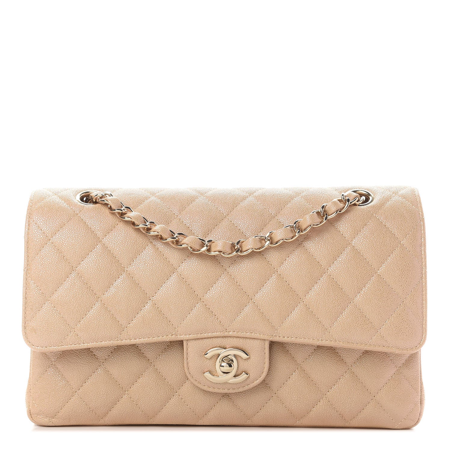 Chanel Iridescent Caviar Quilted Medium Double Flap Beige 1 of 9