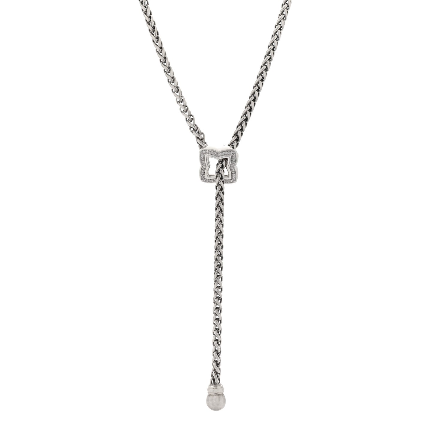 Sterling Silver Diamond Quatrefoil Lariat Wheat Chain Necklace