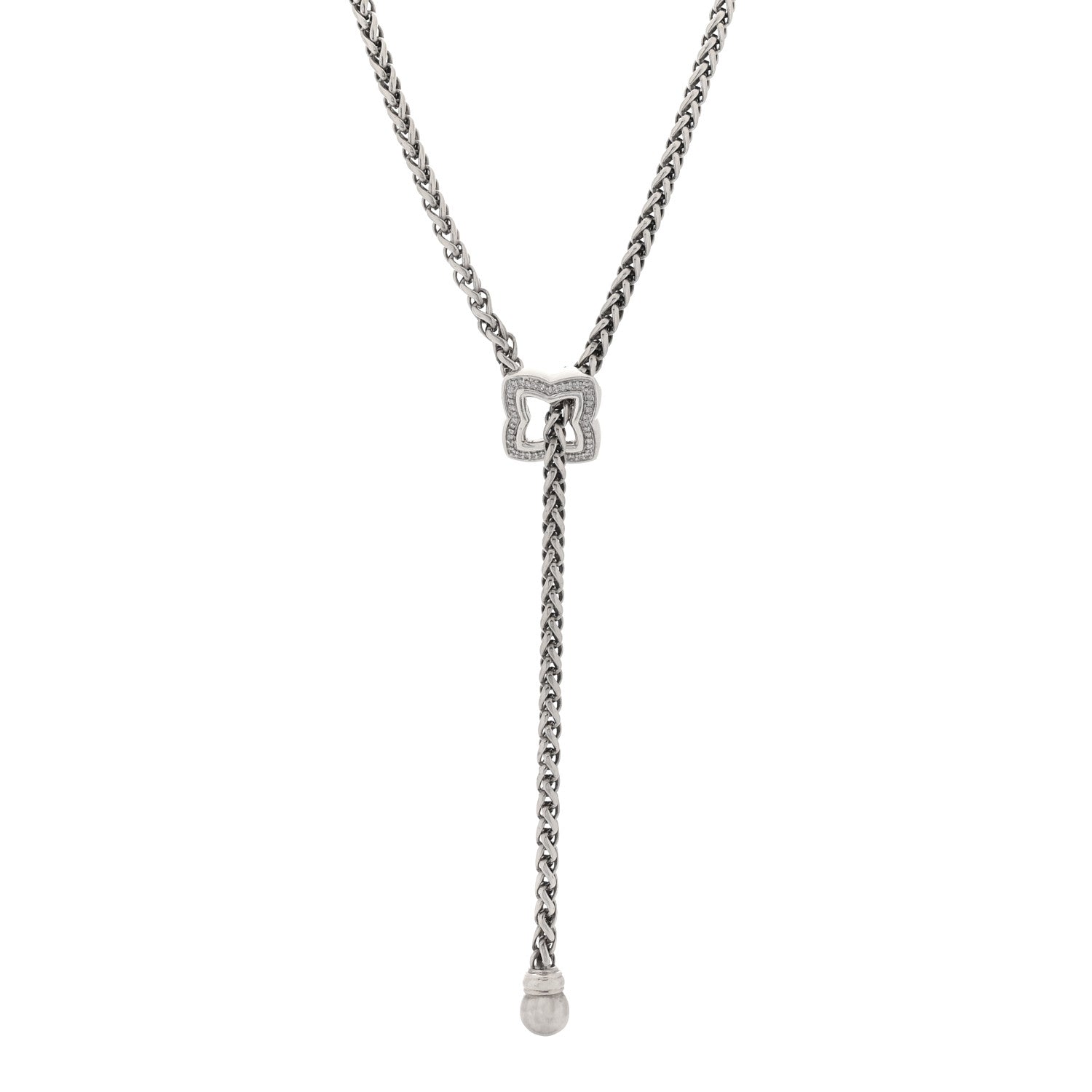 David Yurman Sterling Silver Diamond Quatrefoil Lariat Wheat Chain Necklace 1 of 5