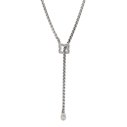 David Yurman Sterling Silver Diamond Quatrefoil Lariat Wheat Chain Necklace 1 of 5