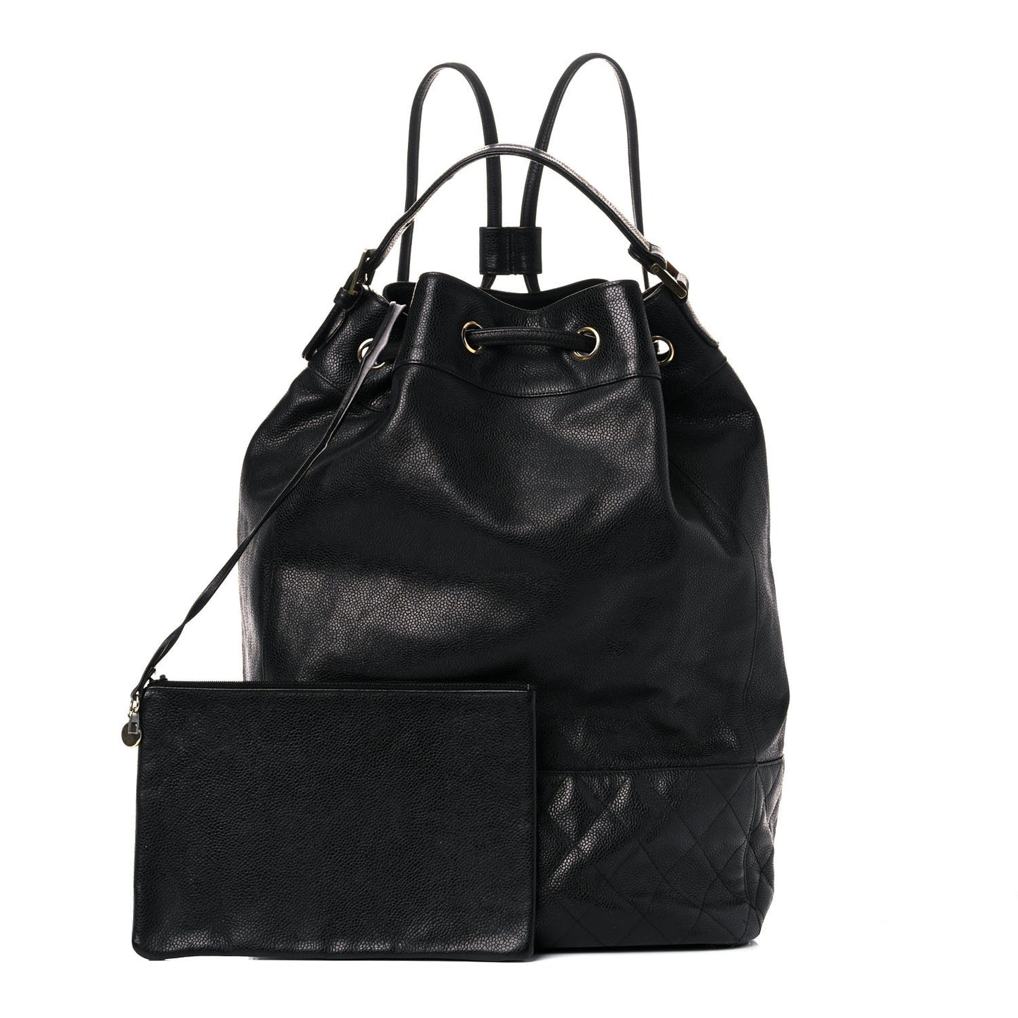 Caviar Quilted Drawstring Backpack Black