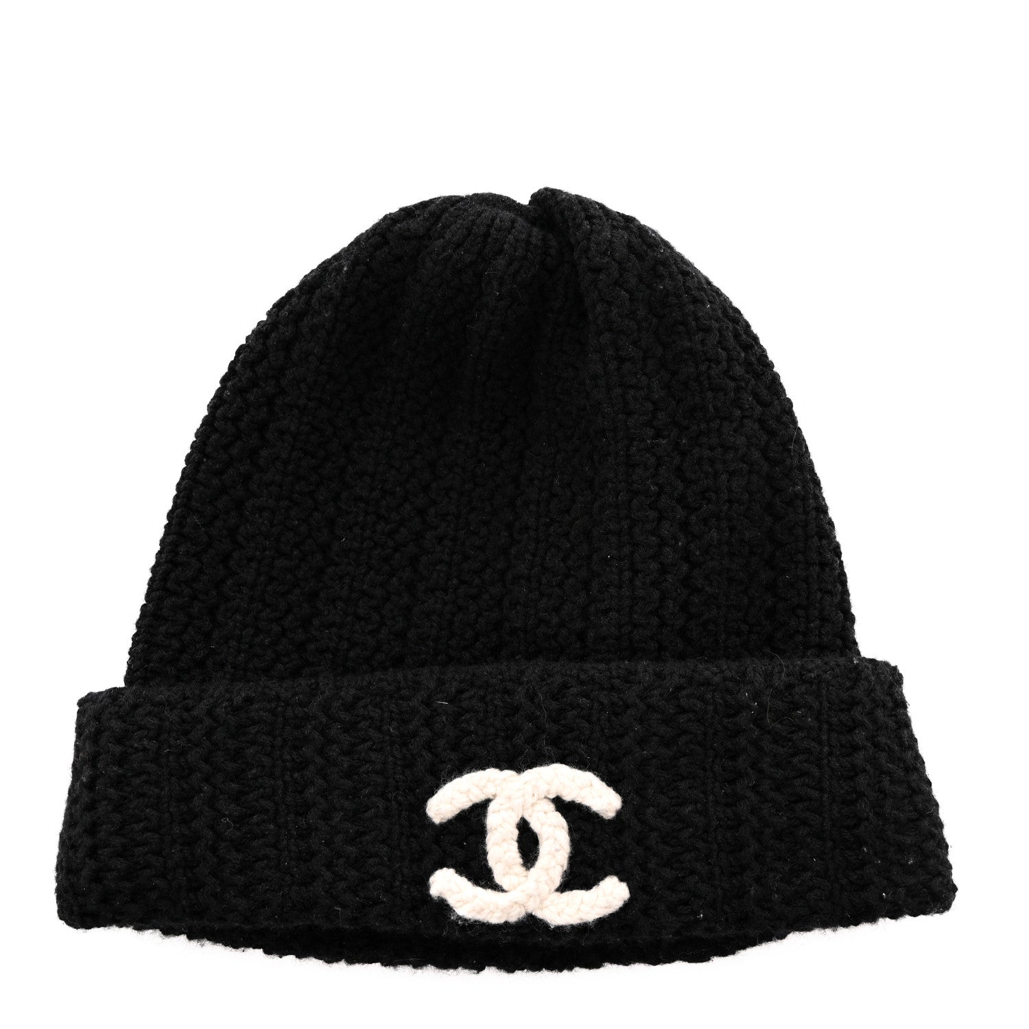Chanel Wool Cashmere CC Beanie Hat Black White 1 of 5