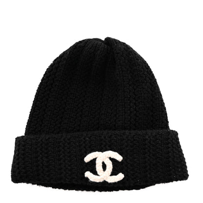 Chanel Wool Cashmere CC Beanie Hat Black White 1 of 5