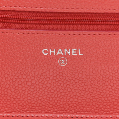 Chanel Caviar Chevron Quilted Wallet On Chain WOC Coral 6 of 11