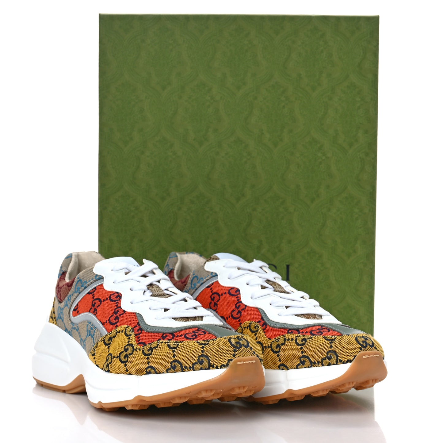 Monogram Multicolor Mens Rhyton Sneakers 8 Yellow Blue Great White Tabasco