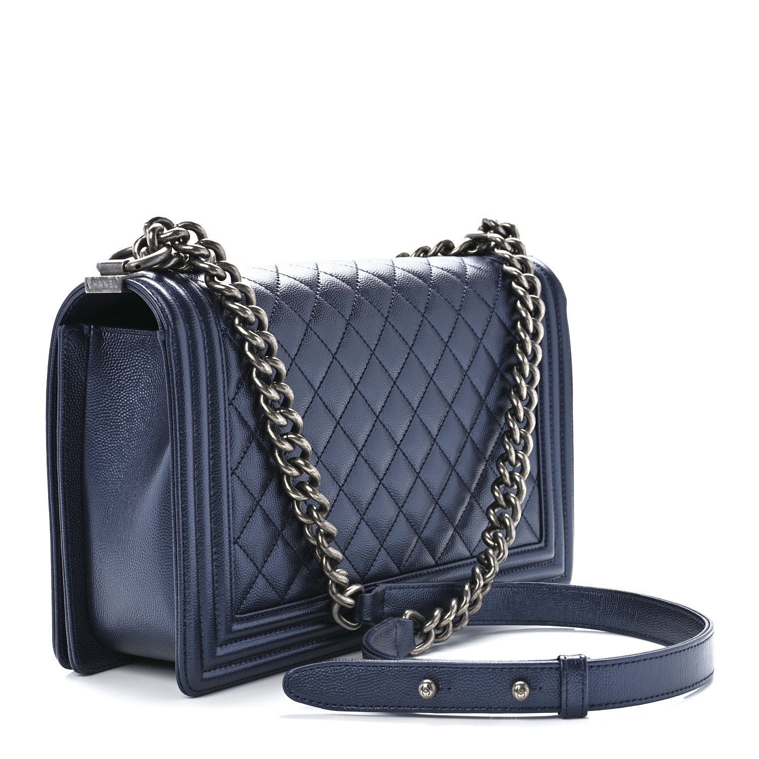 Chanel Metallic Caviar Quilted New Medium Boy Flap Navy 2 of 11