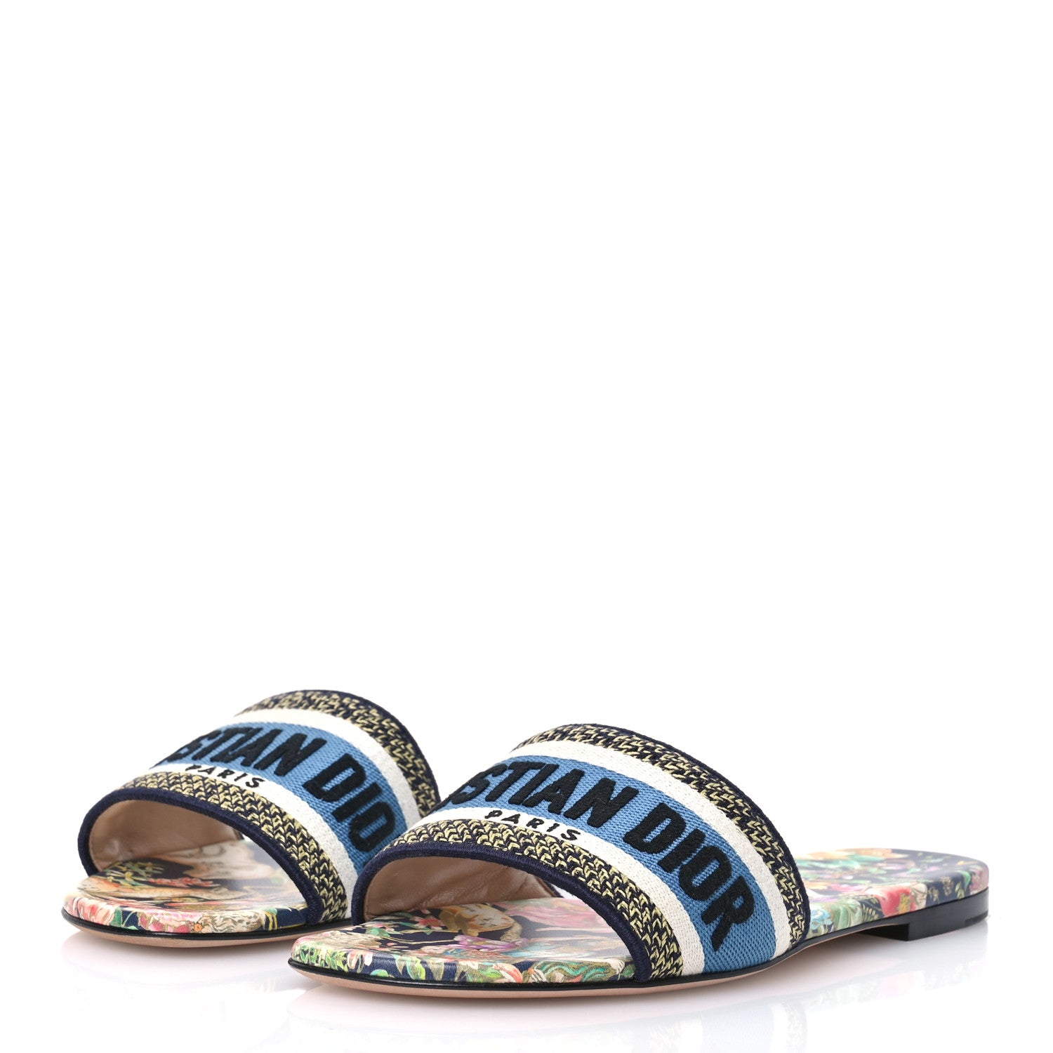 Christian Dior Canvas D-Constellation Embroidered Dway Flat Slide Sandals 36.5 Black Multicolor 3 of 9