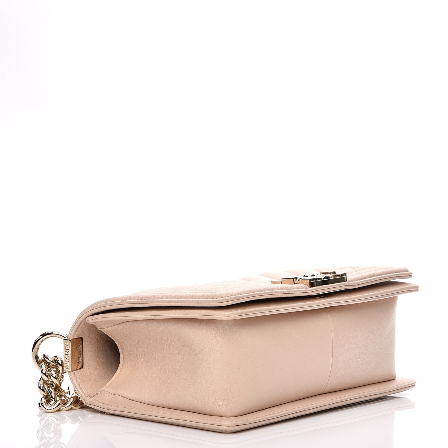 Lambskin Chevron Quilted Medium Boy Flap Beige