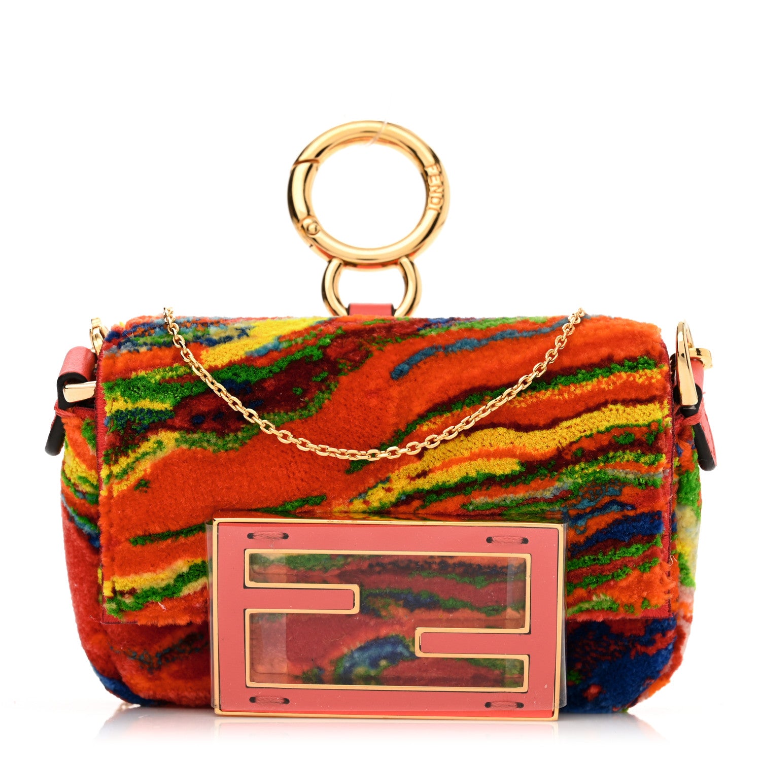 Fendi Velvet Marble Nano Maxi Buckle Baguette Charm Rosso Multicolor 1 of 10