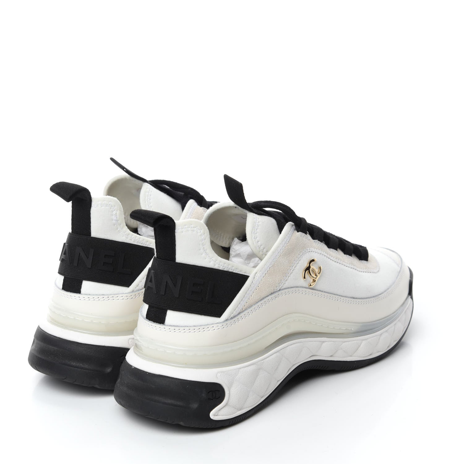 Chanel Velvet Calfskin Mixed Fibers CC Sneakers 38 Ivory Black 4 of 11